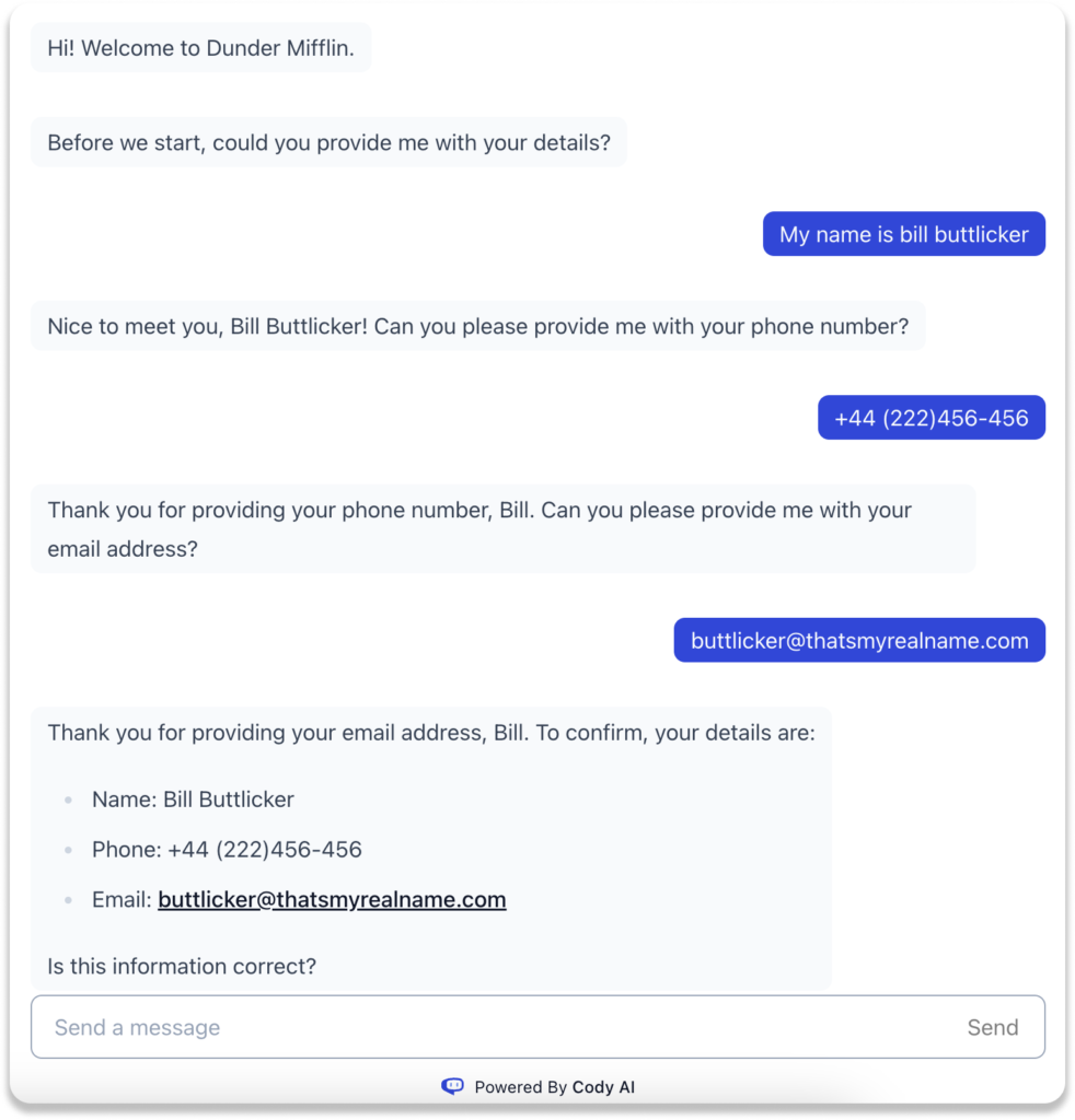 Demo-Chat, der die verwendete Eingabeaufforderung anzeigt.