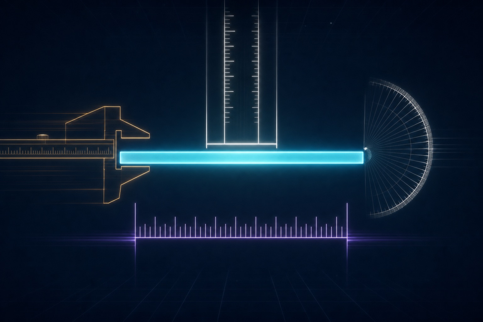 Four different measuring instruments bracketing different spans of the same glowing bar